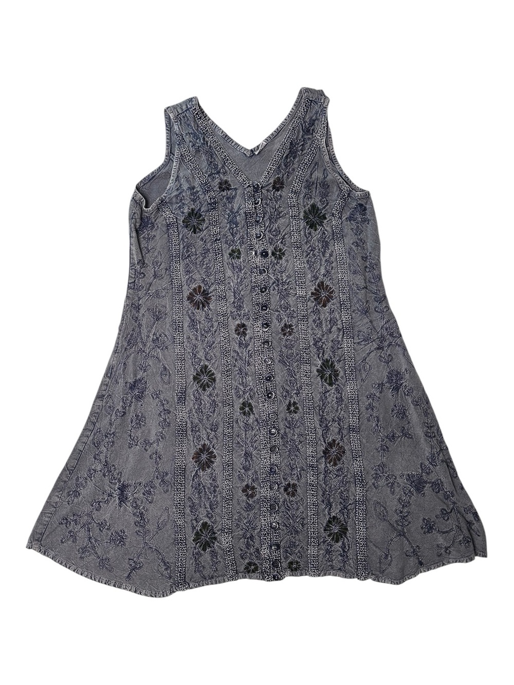 Embroidered V-Neck Sleeveless Mini Dress in Grey